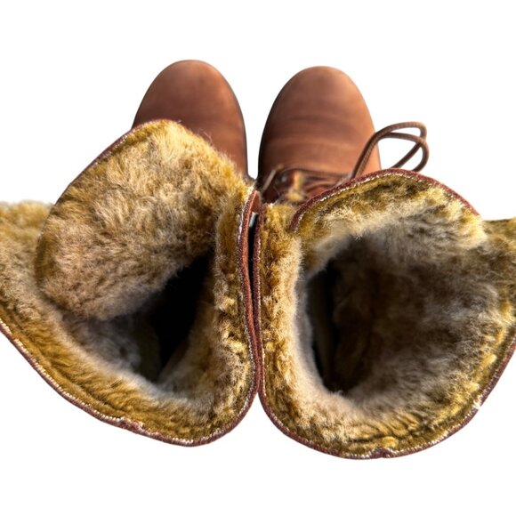 Timberland Women’s  Sz 7.5D Brown Boots Suede Leather Lace Up W/ Fur Cuff - Picture 9 of 12